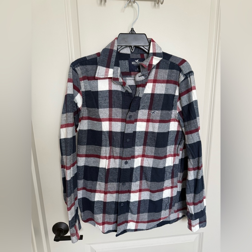 Hollister Navy and Red Flannel Shirt